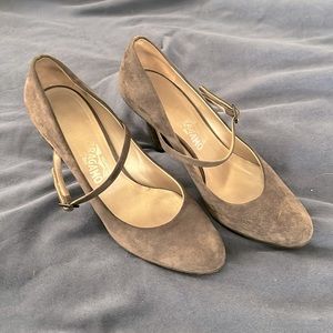 Ferragamo gray suede heels